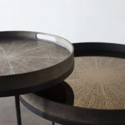Ethnicraft Round Tray Side Table Set