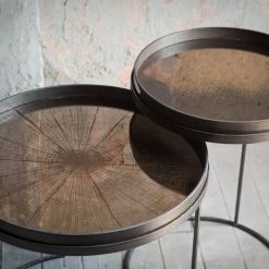 Ethnicraft Round Tray Side Table Set