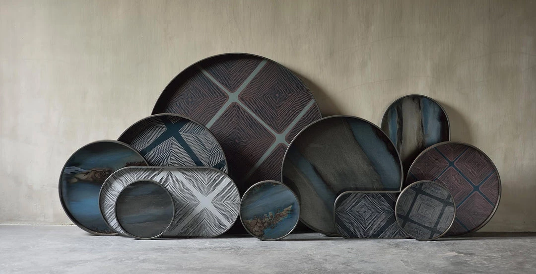 Ethnicraft Graphite Organic Glass Round Tray 4 Ethnicraft Graphite Organic Glass Round Tray