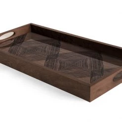 Ethnicraft Walnut Linear Squares Glass Rectangular Tray