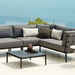 Cane-Line Conic Outdoor 2-Seater Module Sofa In Light Grey AirTouch Cushion Set