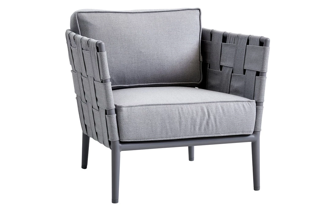 Cane-Line Conic Outdoor Lounge Chair In Light Grey AirTouch Cushion Set 4 Cane-Line Conic Outdoor Lounge Chair In Light Grey AirTouch Cushion Set