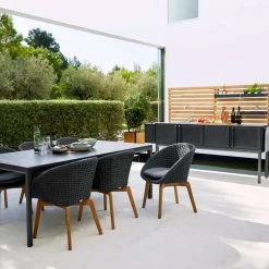 Cane-Line Dining Drop Kitchen Module With Stainless Steel Top & Sink/Teak Wall