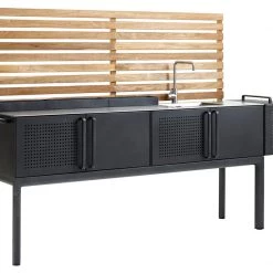 Cane-Line Dining Drop Kitchen Module With Stainless Steel Top & Sink/Teak Wall