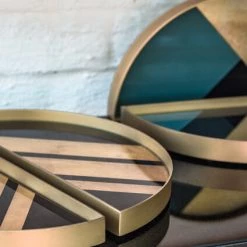 Ethnicraft Glass Valet Tray With Metal Rim (Set Of 2)