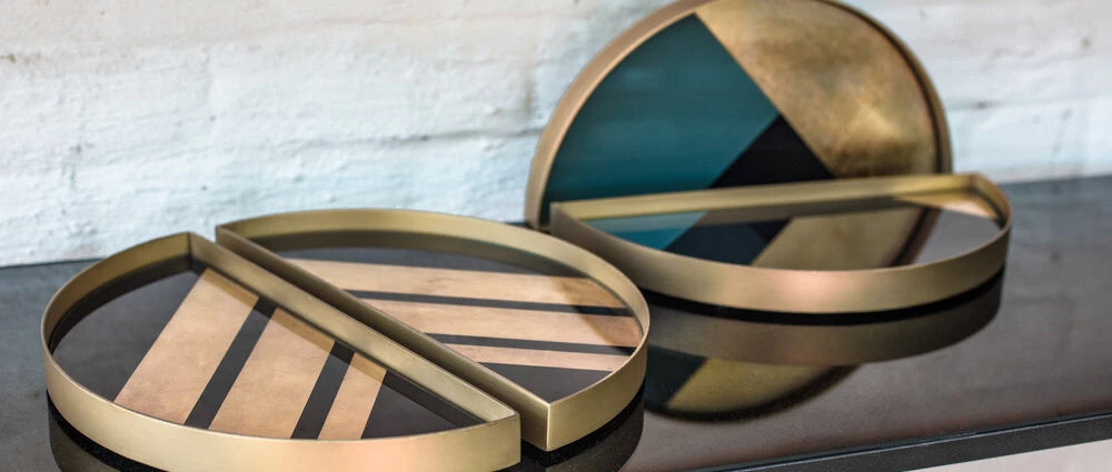 Ethnicraft Glass Valet Tray With Metal Rim (Set Of 2) 4 Ethnicraft Glass Valet Tray With Metal Rim (Set Of 2)