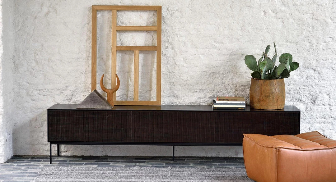 Ethnicraft Grooves Teak Varnished Black TV Cupboard Modern Dining 4 Ethnicraft Grooves Teak Varnished Black TV Cupboard Modern Dining