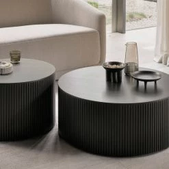 Ethnicraft Mahogany Roller Max Varnished Dark Brown Round Coffee Table