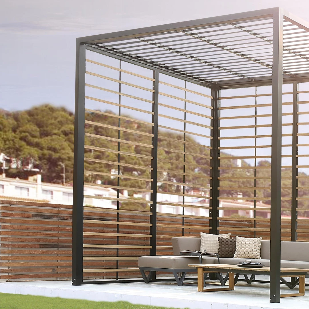 Mamagreen Sombrero Aluminum Square Canopy With Aluminum Roof And 2 Walls 6 Mamagreen Sombrero Aluminum Square Canopy With Aluminum Roof And 2 Walls