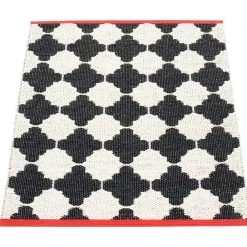 Pappelina Marre Black & Vanilla With Coral Red Stripe Runner Rug Rugs