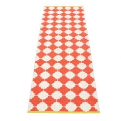 Pappelina Rugs Marre Coral Red & Vanilla With Mustard Stripe Runner Rug