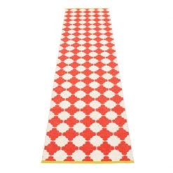 Pappelina Rugs Marre Coral Red & Vanilla With Mustard Stripe Runner Rug
