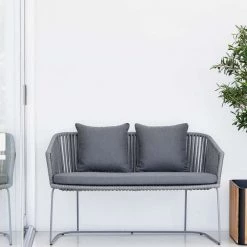 Cane-Line Moments Outdoor Dining Bench In Grey Soft Rope