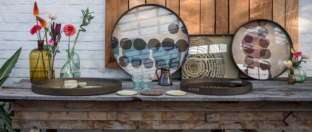 Ethnicraft Overlapping/Pinot Layered Dots Glass Round Tray 4 Ethnicraft Overlapping/Pinot Layered Dots Glass Round Tray