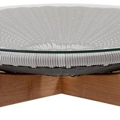 Cane-Line Peacock Glass Footstool/Side Table W/ Teak Legs
