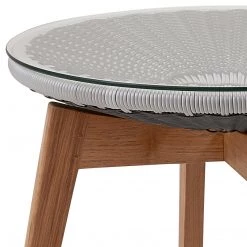 Cane-Line Peacock Glass Footstool/Side Table W/ Teak Legs