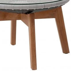 Cane-Line Peacock Glass Footstool/Side Table W/ Teak Legs
