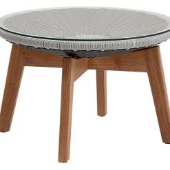 Cane-Line Peacock Glass Footstool/Side Table W/ Teak Legs