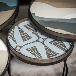 Ethnicraft Round Tray Coffee Table Set