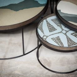 Ethnicraft Round Tray Coffee Table Set
