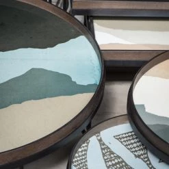 Ethnicraft Round Tray Coffee Table Set