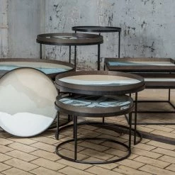 Ethnicraft Round Tray Coffee Table Set