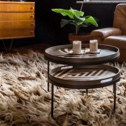 Ethnicraft Round Tray Coffee Table Set