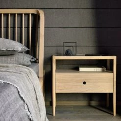 Ethnicraft Modern Bedroom Spindle Oak Bed With Slats