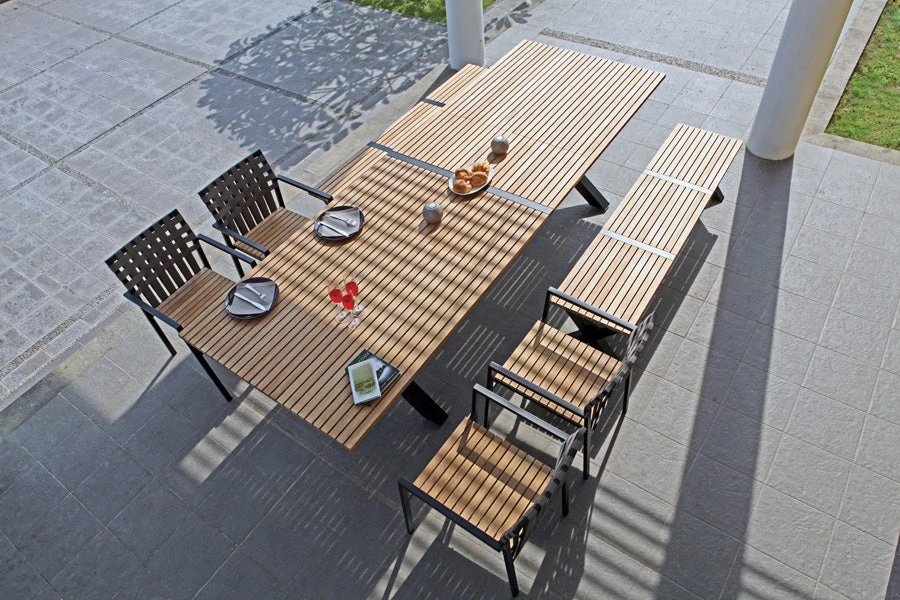 Mamagreen X-Leg Plantation Teak Bench With Aluminum 6 Mamagreen X-Leg Plantation Teak Bench With Aluminum